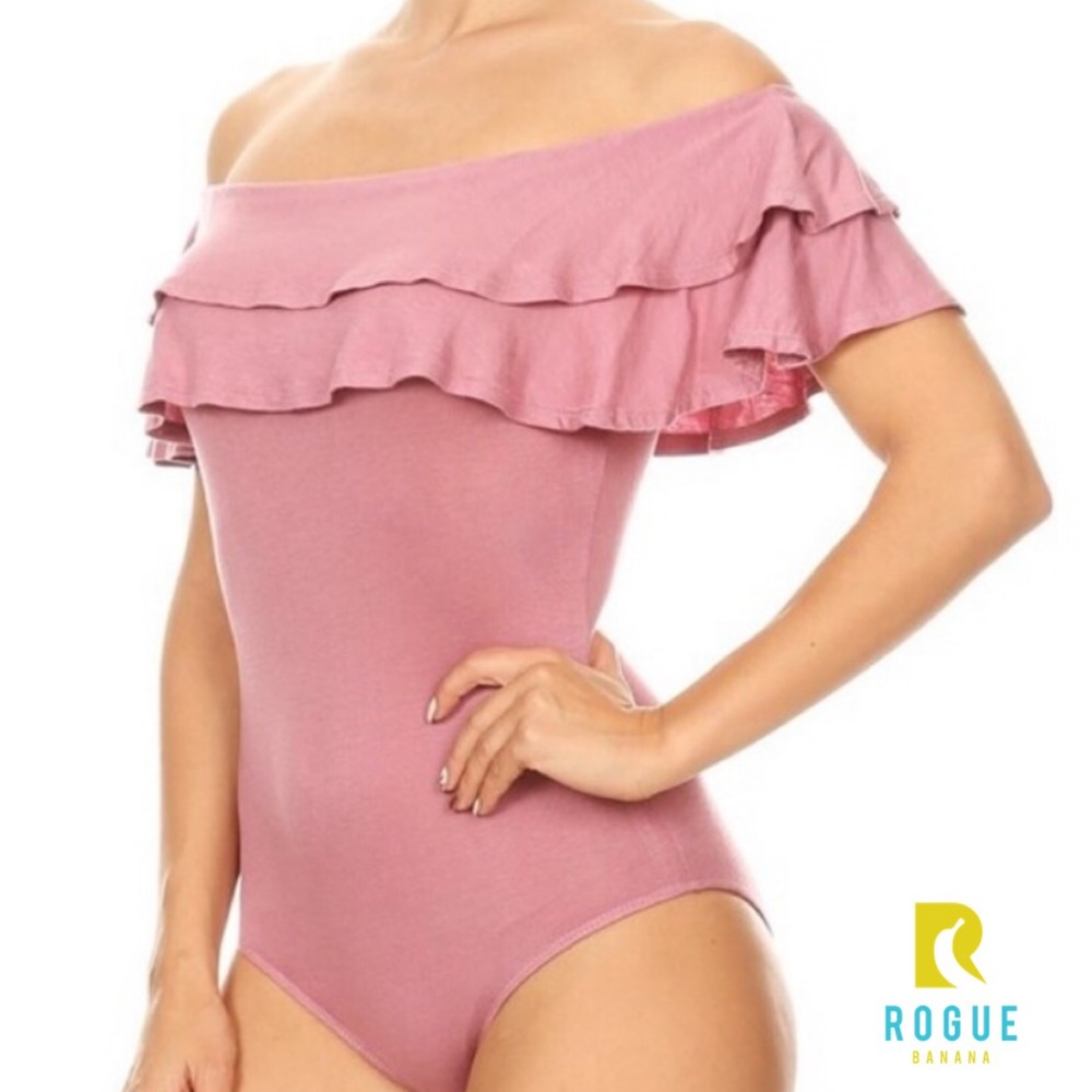 🆕🌷Blush Pink Off Shoulder Ruffle Bodysuit!🌷🆕